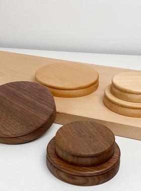 北美黑胡桃木玩偶手工底座实木展示架圆形手办木质底托手作艺术品