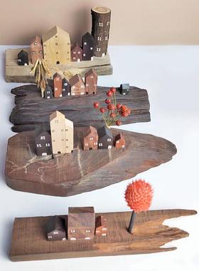小摆件纯手工创意diy木制摆设家居桌面田园装饰品木屋工艺品房子