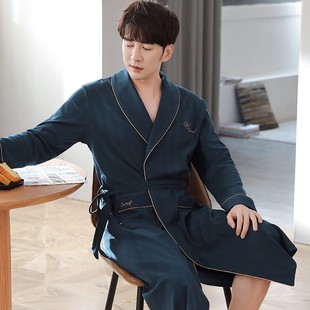 睡衣秋季 浴袍男款 长款 浴衣全棉薄款 晨袍 男士 大码 睡袍春秋纯棉长袖