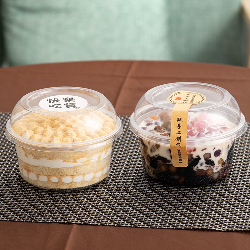 一次性圆形甜品打包盒子烧仙草芋圆水果捞冰粉专用碗千层豆乳盒子