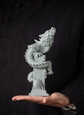 国潮精品飞龙在天招财摆件创意生肖盘龙柱鱼缸造景客厅桌面装饰品