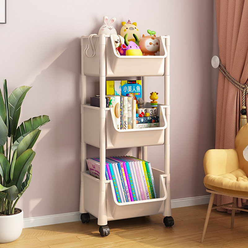 儿童书架小推车家用玩具收纳置物架带轮可移动多层落地简易小书柜