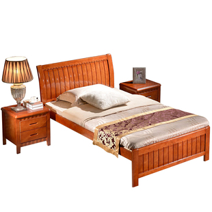 实木单人床1.2米1.35米1.5米1.8米成人木板床简约老式 橡木硬板床