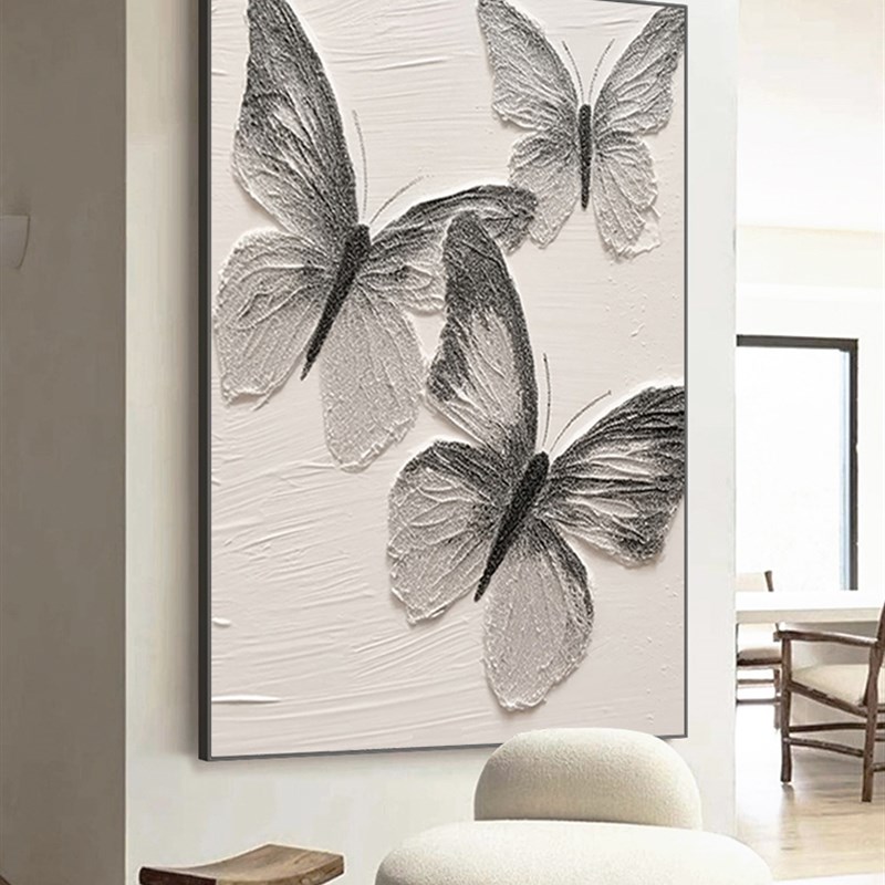 纯手绘油画大芬村油画蝴蝶肌理画装饰画客厅玄关抽象立体挂画图片