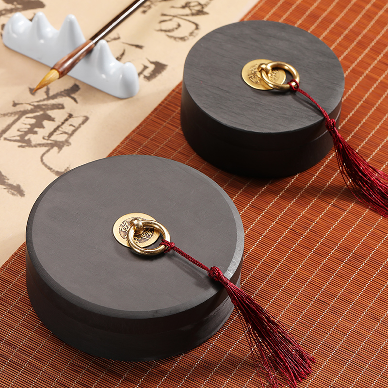 火锅砚砚台书法专用带盖磨墨原石天然歙砚石砚双圈砚墨盒墨海多功