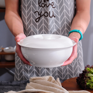 陶瓷纯白汤碗带盖圆形汤盆品锅陶瓷餐具 创意大号家用大碗汤碗