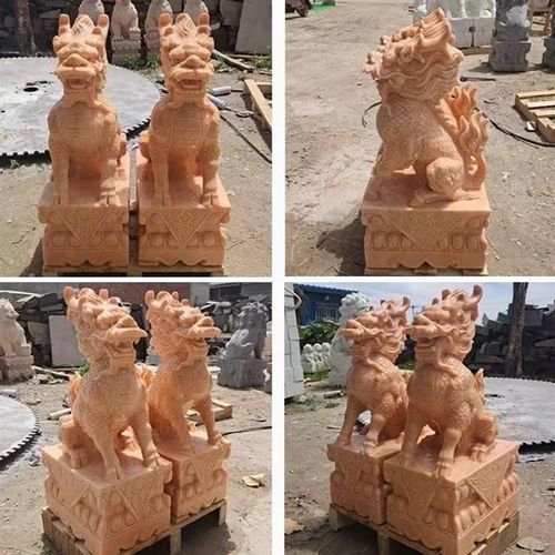 石雕青石麒麟动物一对家用镇宅新中式庭院天然汉白玉石材酒店开业