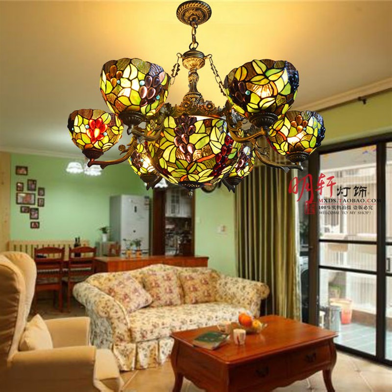 欧式美式铁艺灯具复古餐厅灯酒吧咖啡厅法式田园葡萄玻璃别墅吊灯