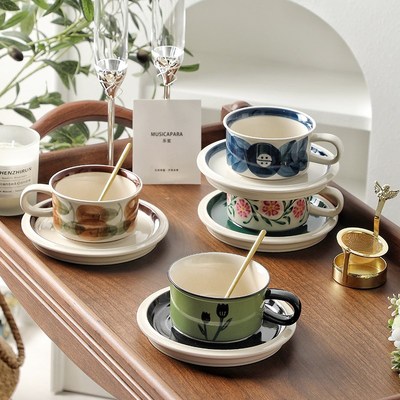 乐笙罗塞花园咖啡杯碟新婚礼物乔迁复古情侣对杯礼盒套装精致高档