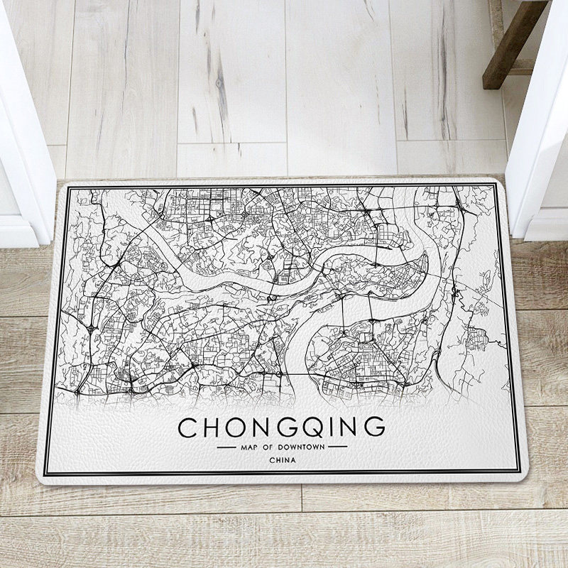 北欧入户门垫家用玄关地垫城市交通地图皮革地毯门口免洗进门脚垫
