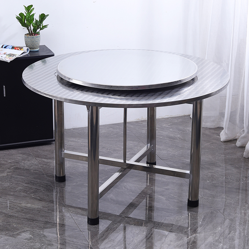 不锈钢摺叠大圆桌面现简约代吃饭桌圆形连身餐桌桌子家用方桌圆台