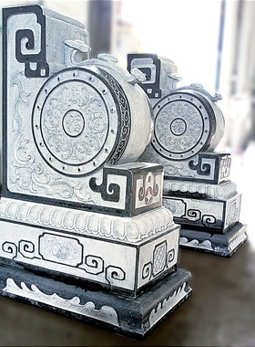 芝麻黑石雕门墩抱鼓石一对花岗岩麻石门鼓中式五福门墩大门口摆件