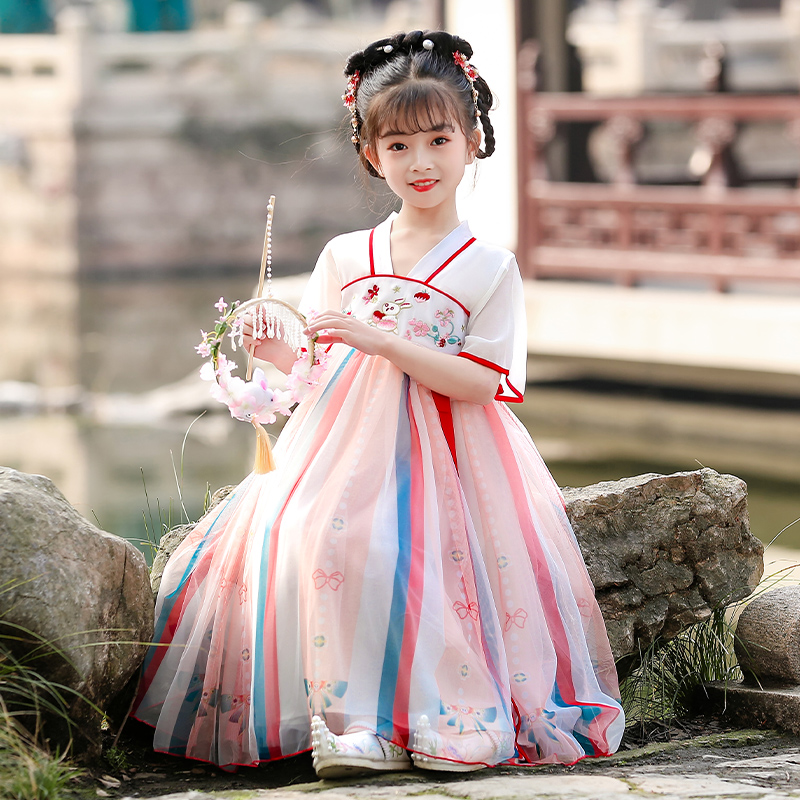 女童汉服裙子夏款儿童唐装中国风表演服公主裙2023新款古装连衣裙