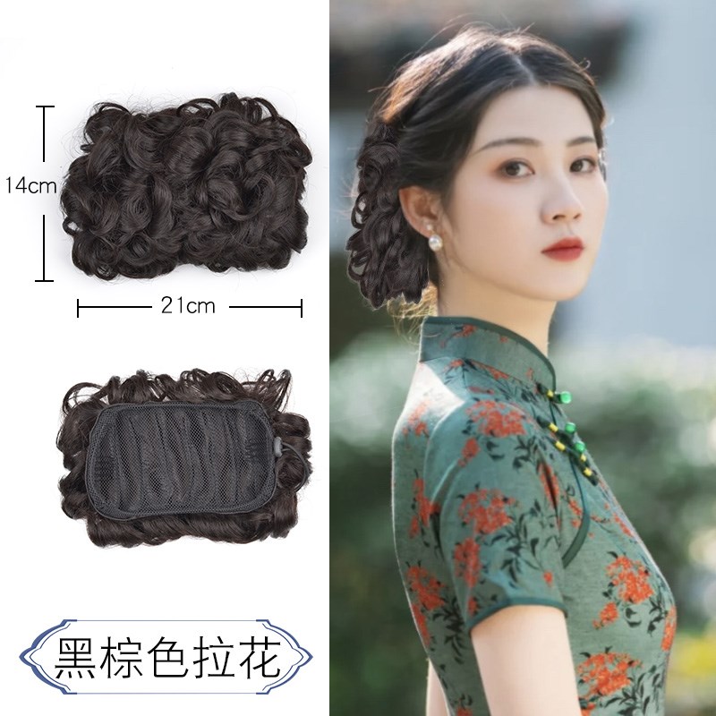 假发女丸子头旗袍民国盘发器新娘盘头拉花花苞卷发包发圈蓬松逼真