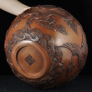 紫铜龙凤缸摆件龙凤呈祥铜缸聚宝盆招财摆设家居客厅玄关装 饰品