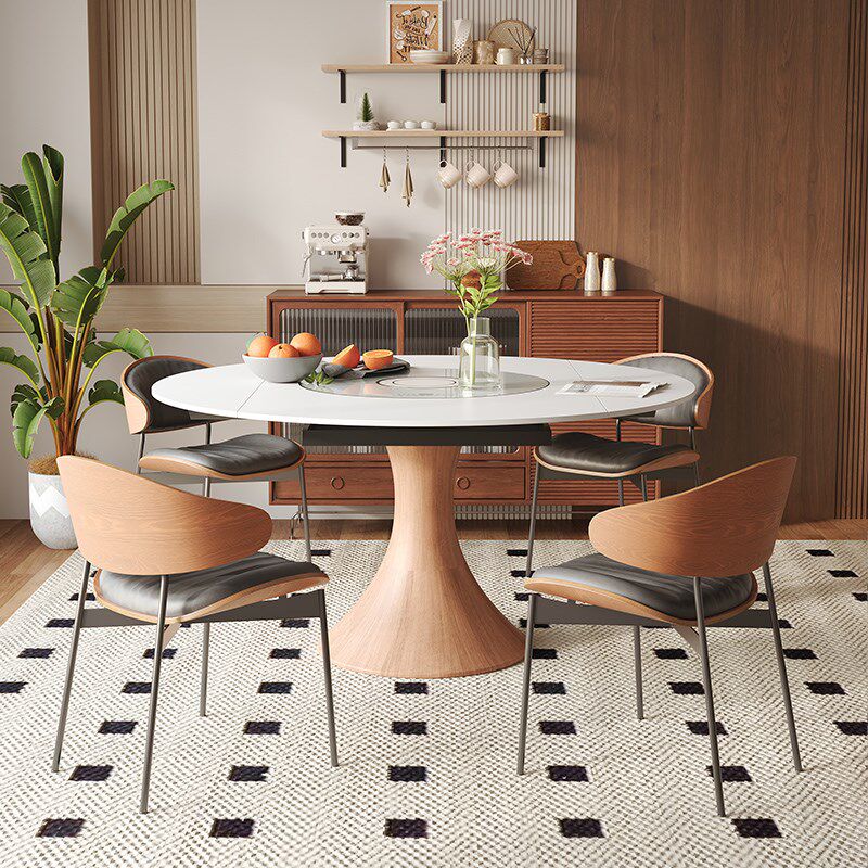 红晟岩板餐桌多功能家用小户型可变圆桌旋转可伸缩圆餐桌椅组合,住宅家具,岩板餐桌,淘宝优惠券,粉丝福利购,淘宝优惠卷