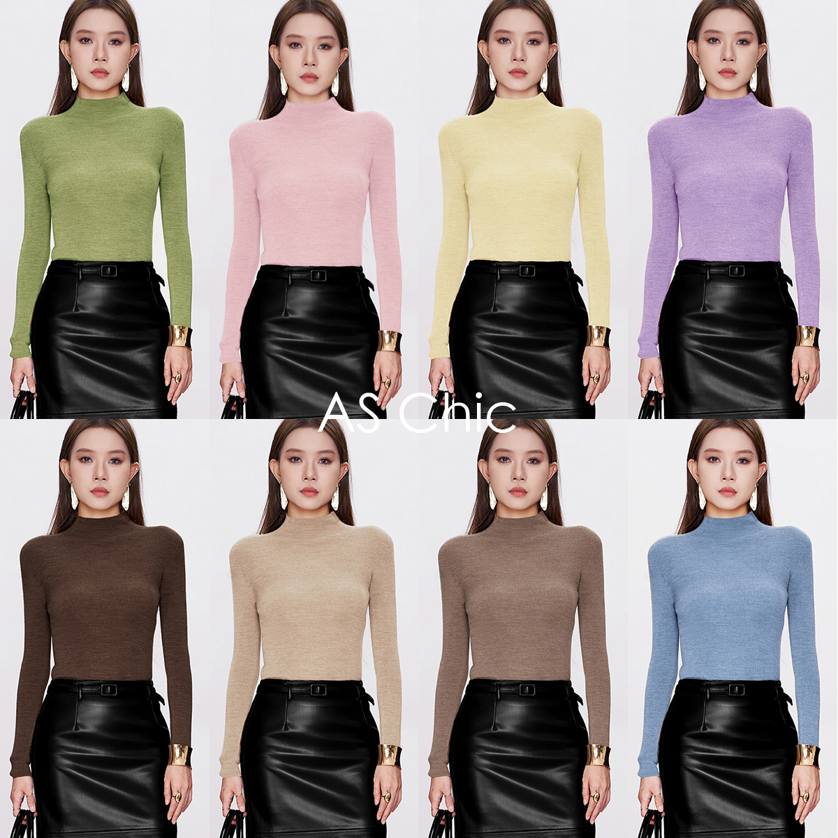 AS chicAW【万能打底】半高领美丽诺修身针织打底衫ASY1456