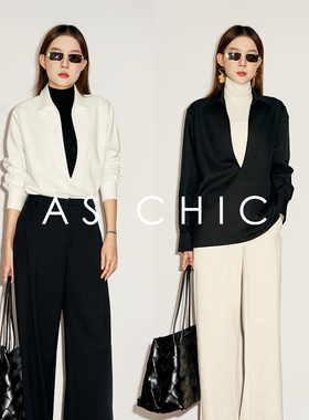 AS chicAW至简衬衣/百搭V领长袖衬衣ASC2043