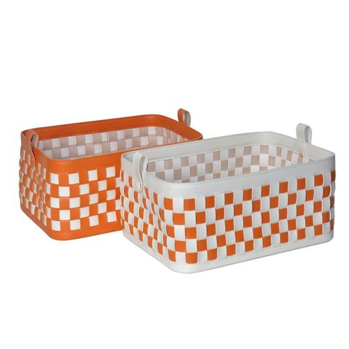 轻奢皮质手工编织收纳篮筐置物篮脏衣篮样板间卧室饰品软装摆件