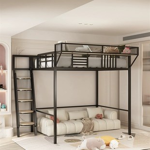 铁艺高架床单上层上床下空省空间家用二楼悬空床阁楼床上铺高低床