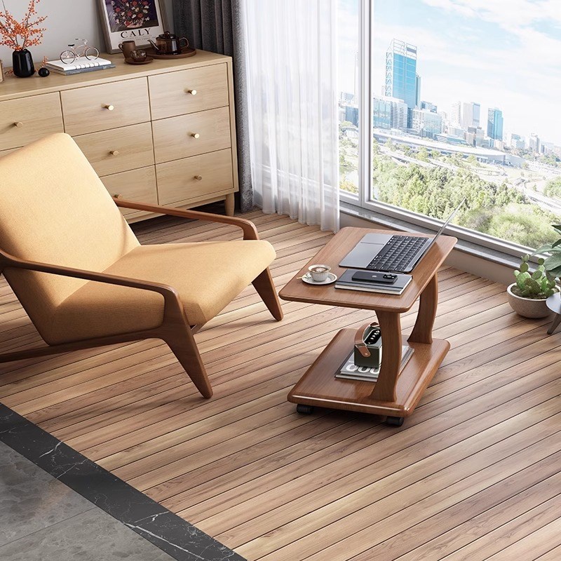 实木带轮简易书桌小户型迷你电脑桌置物架客厅沙发移动边几侧边柜