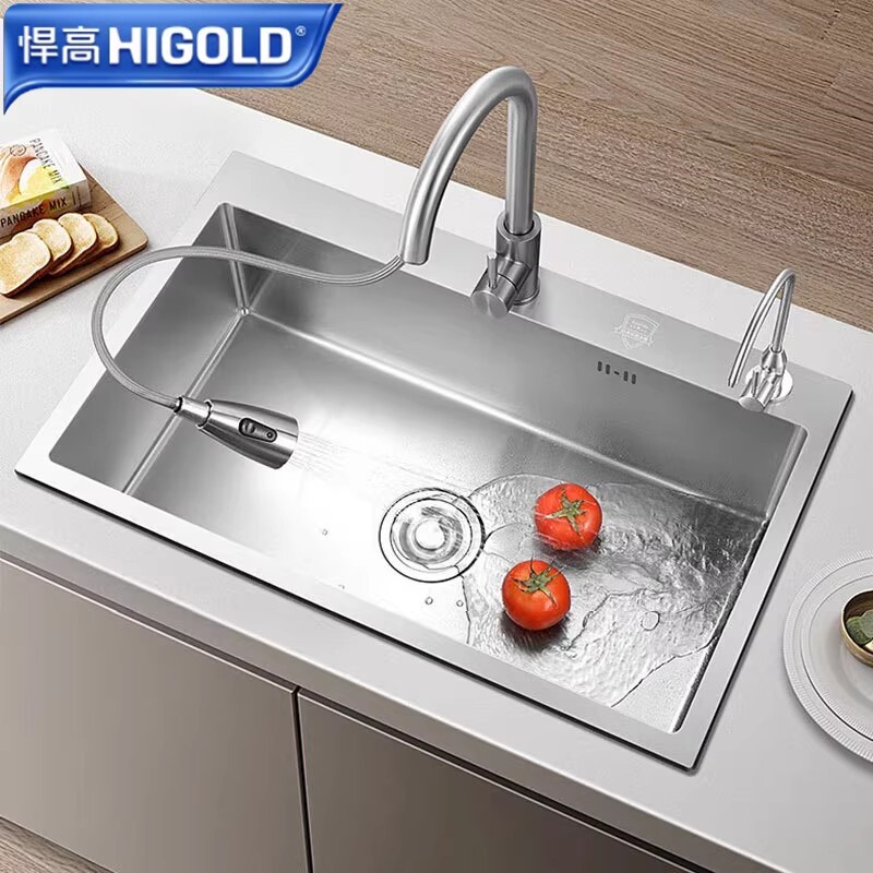 悍高SU304不锈钢水槽单槽双槽洗菜盆纳米加厚洗碗池手工槽台下盆