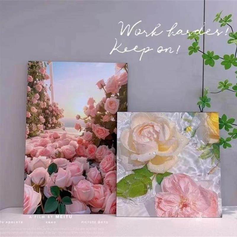 。暖系玫瑰花海ins风装饰家居摆画床头柜电视机下方装饰画装饰十