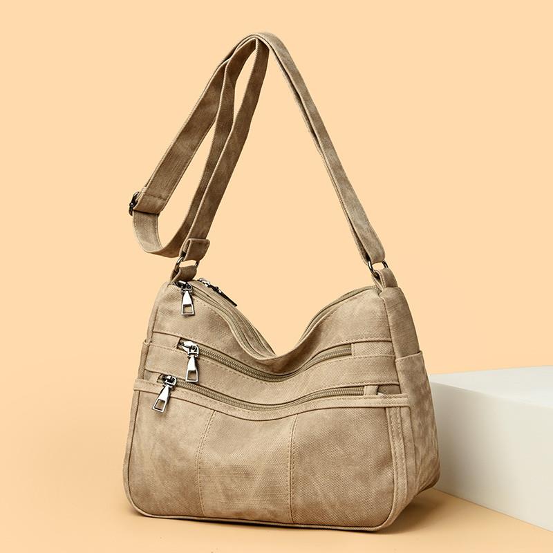 新品中老年人包包女2025新款多口袋软皮斜挎包女士妈妈单肩包旅游