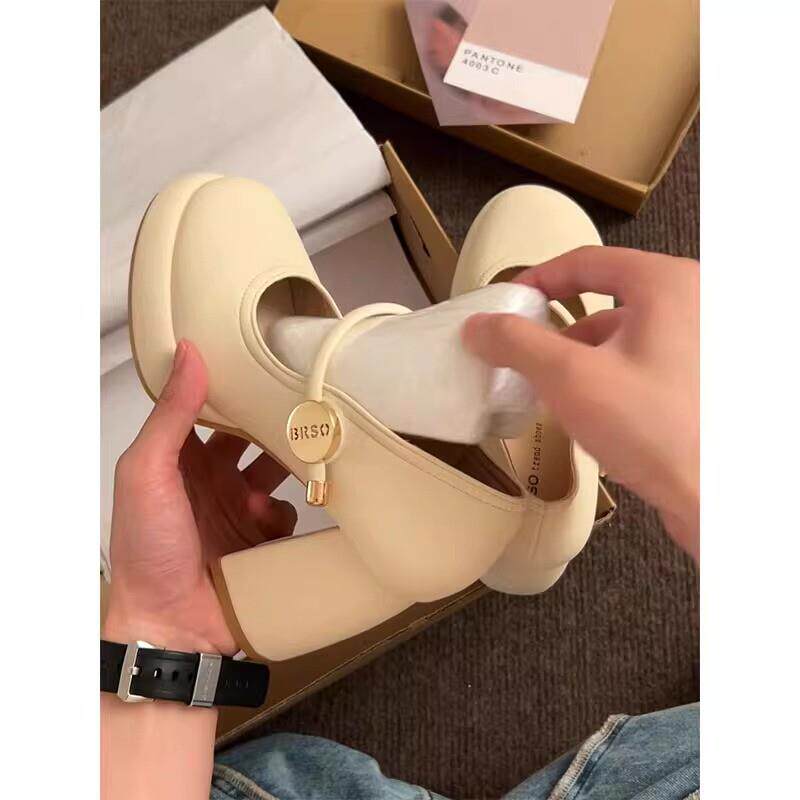 极速法式白色名媛气质高跟鞋女2026新款夏季外穿粗跟防水台玛丽珍