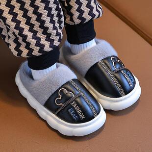 儿童拖鞋冬季天防滑保暖加绒加厚pu皮防水2025新款男童女宝宝棉鞋