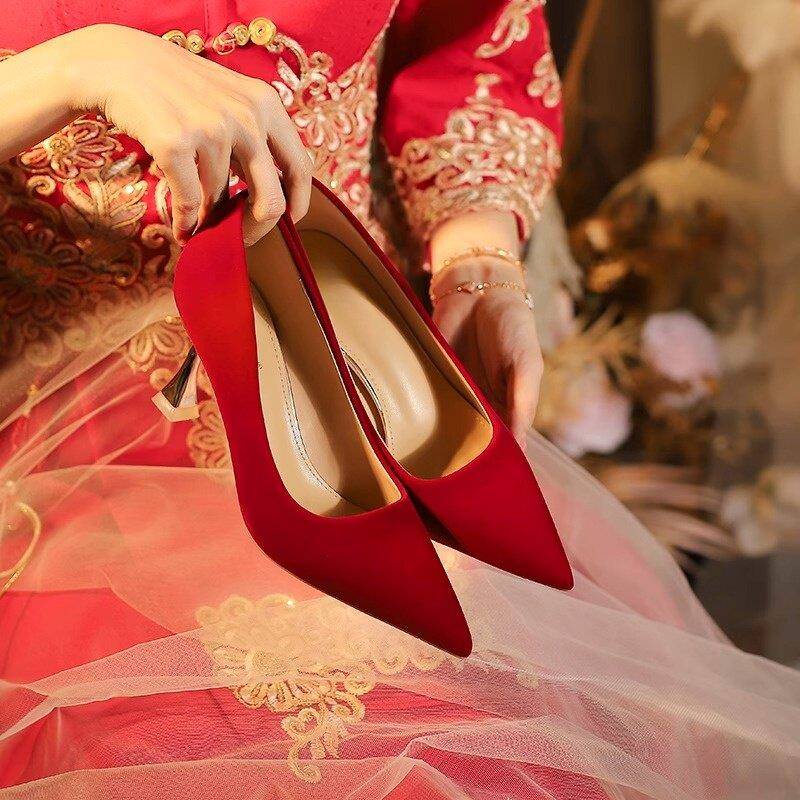 好货秀禾敬酒礼服红色结婚鞋女婚纱中式新娘鞋宴会订婚孕妇可穿高