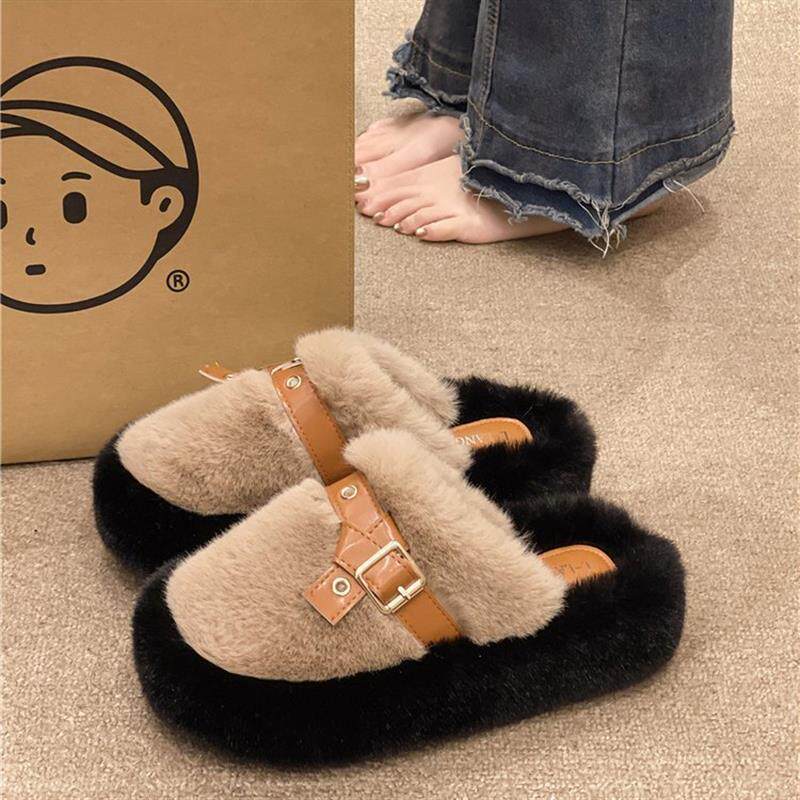 2025新款包头棉拖鞋女士高级感外穿室内家居办公室加毛毛绒半拖鞋