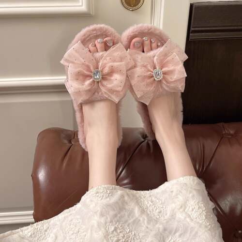 好货晨袍拖鞋女白色羽毛婚鞋新娘结婚秀禾伴娘鞋2025新款冬外穿毛