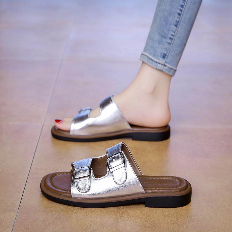 极速高级感银色勃肯凉拖鞋女夏季外穿平底沙滩凉鞋34码时尚孕妇一