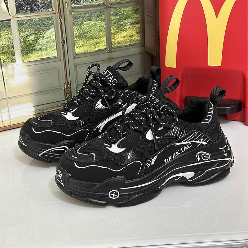 极速黑色老爹鞋男款港风厚底ins网红爆款潮流男鞋小黑鞋休闲运动