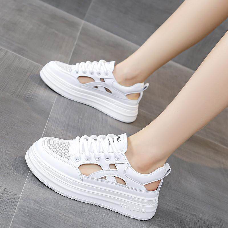 极速踩屎感真皮镂空网面小白鞋女款2026新款夏季透气34码洞洞包头