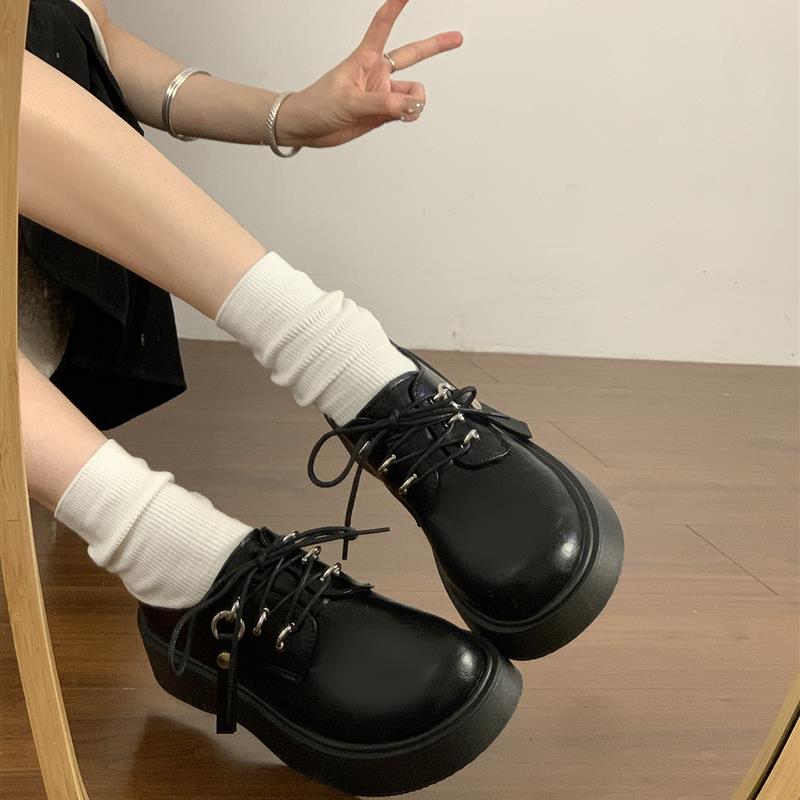 新品黑色英伦风大头小皮鞋