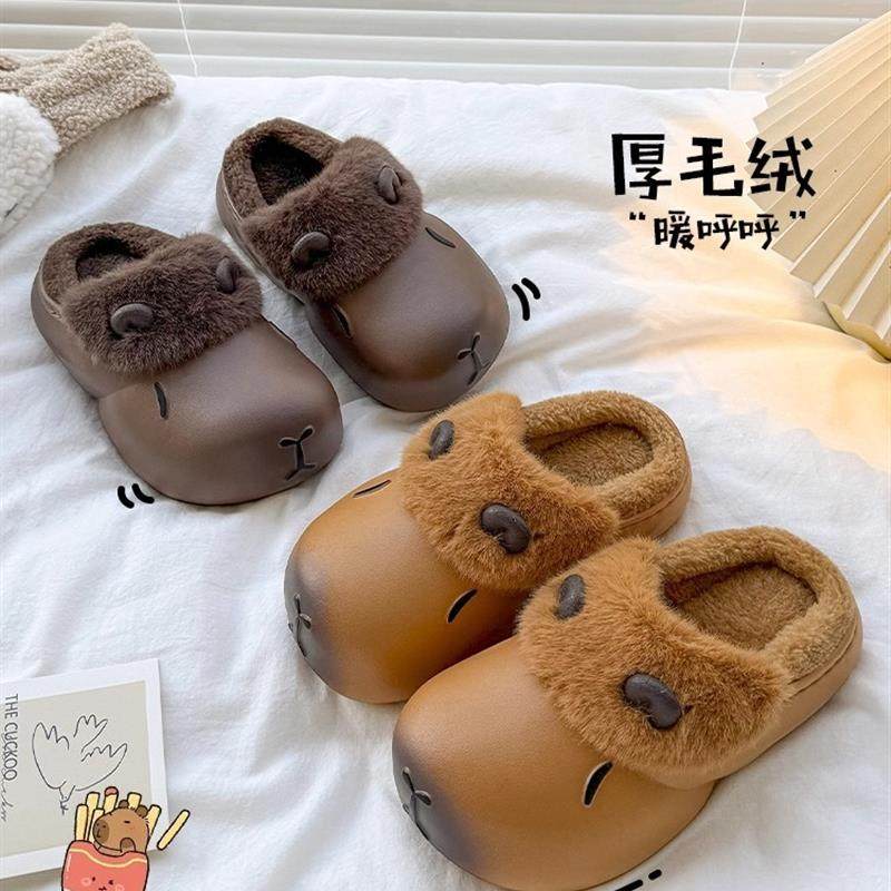 卡皮巴拉儿童棉拖鞋男童2025新款冬季防水防滑毛绒保暖男孩青少年