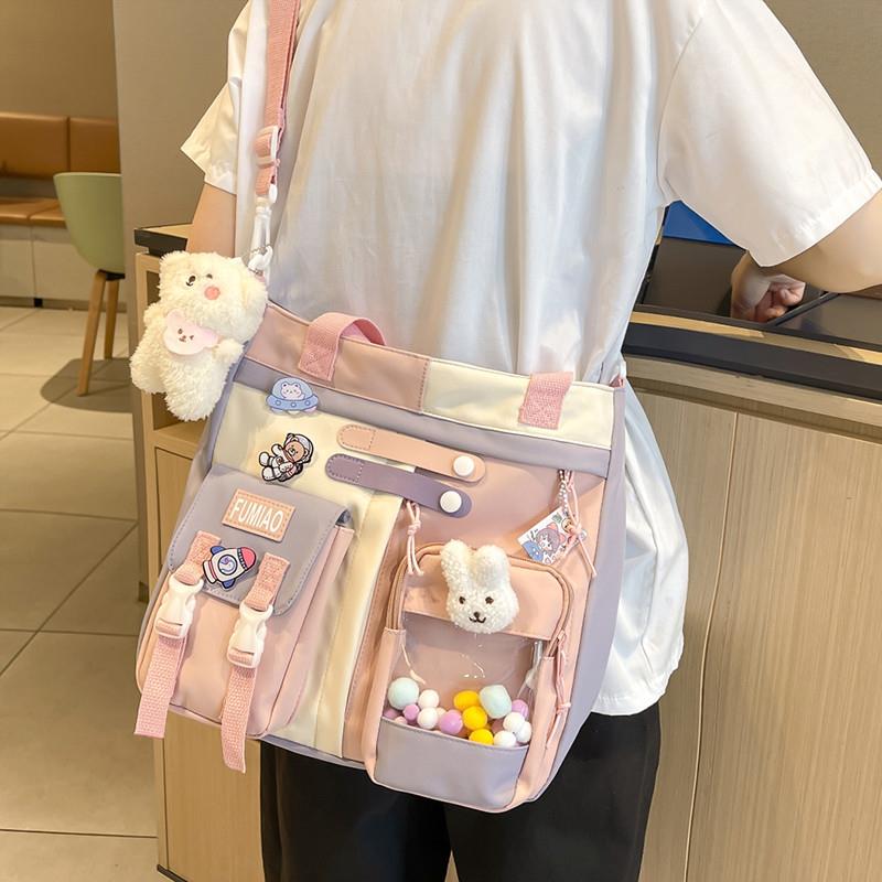 新品学生手提袋拎书袋女小学生补习袋帆布斜挎包初中生大容量补课