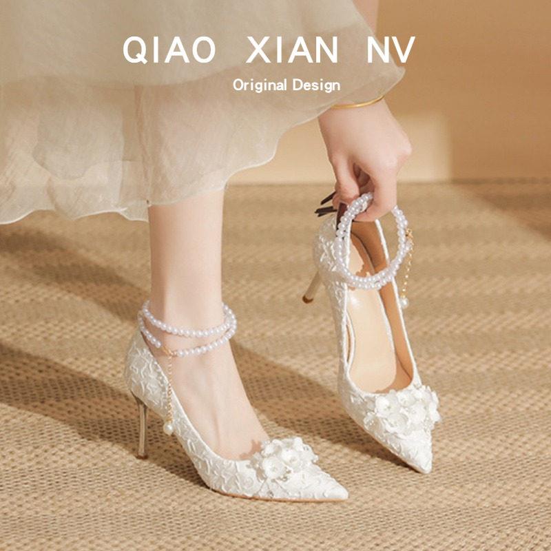 好货小众法式婚鞋女新娘鞋2025新款白色婚纱鞋伴娘成人礼高跟鞋订