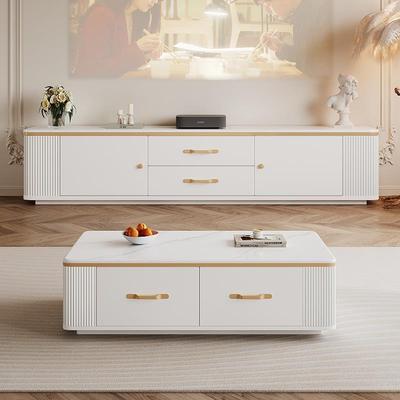 纯实木落地电视柜茶几组合现代简约小户型客厅家用奶油风电视机柜