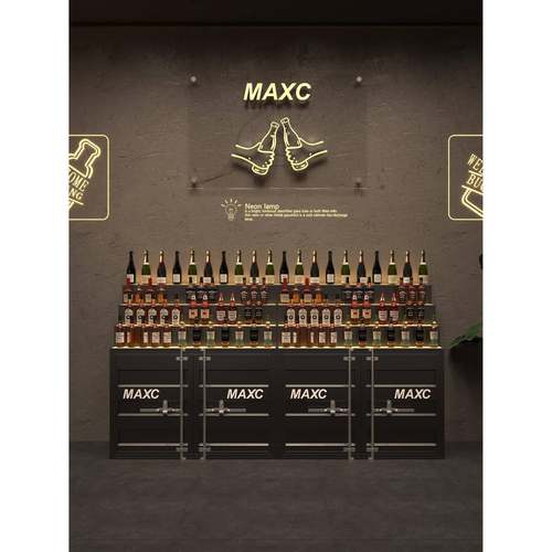 工业风阶梯发光酒柜酒吧吧台餐边柜威士忌酒置物架餐厅靠墙展示柜