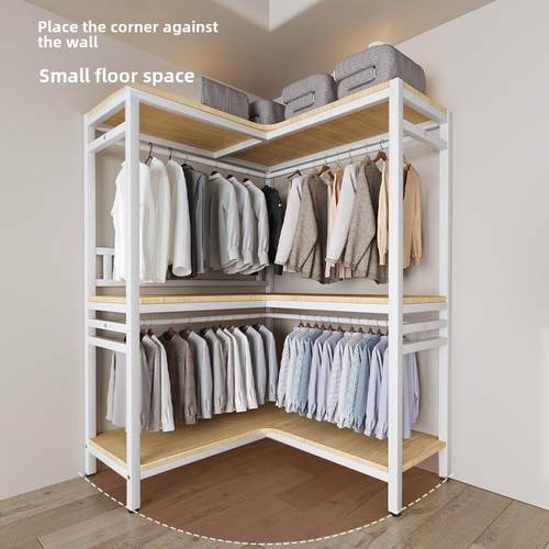 家居转角开放式衣柜卧室简易衣柜全钢架流行转角储物衣柜组合衣柜