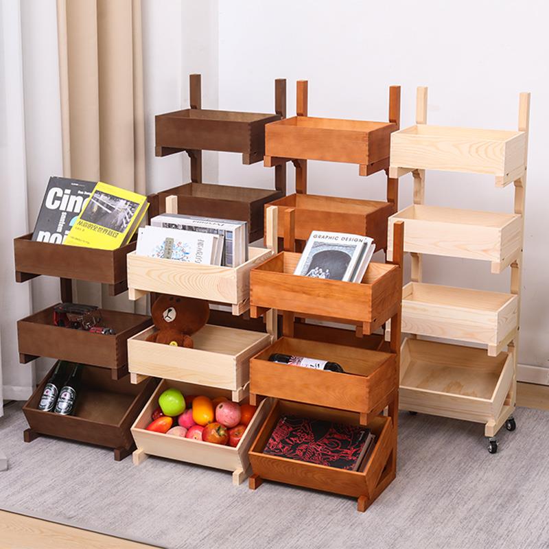 全实木置物架榫卯工艺多格收纳客厅杂物陈列架厨房蔬菜木质展示架