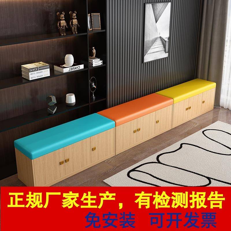 门口一体书柜加带门收纳换鞋软包沙发凳子儿童活动鞋柜实木多功能