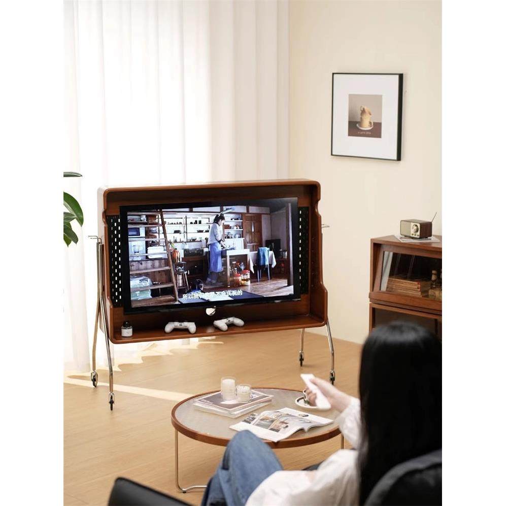 实木覆古可移动电视柜小户型卧室电视机支架中古风客厅家用电视架