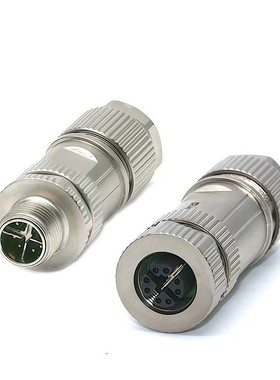 M12航空插头8芯公母头X型金属防水连接器XCode编码组装式屏蔽X扣