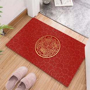 新款喜庆新年地垫红色门垫门厅卧室厨房可水洗耐脏短绒防滑蹭脚垫