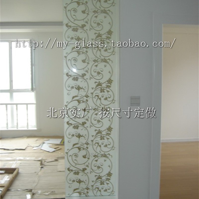 钢化工艺术玻璃隔断玄关屏风雕刻透视透明或磨砂底欧式大方金银藤