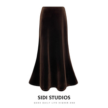 小个子半身裙金丝绒半裙女早秋修身长裙醋酸鱼尾裙琥珀流光裙子